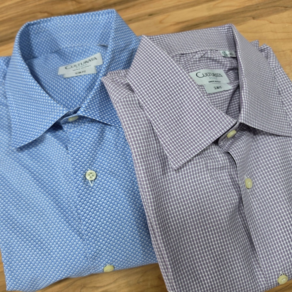 Culturata Roma Dress Shirt Bundle Slim Fit Blue Purple XL 17.5 Cotton Italy